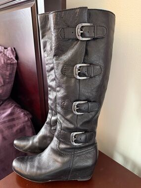 Franco Sarto Black Buckle Knee-High Boots